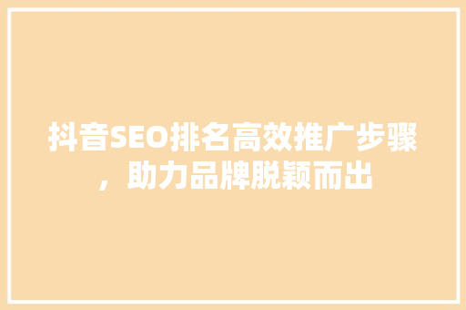 抖音SEO排名高效推广步骤，助力品牌脱颖而出
