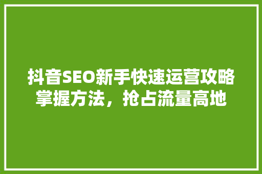 抖音SEO新手快速运营攻略掌握方法，抢占流量高地