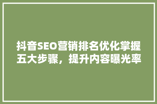 抖音SEO营销排名优化掌握五大步骤，提升内容曝光率