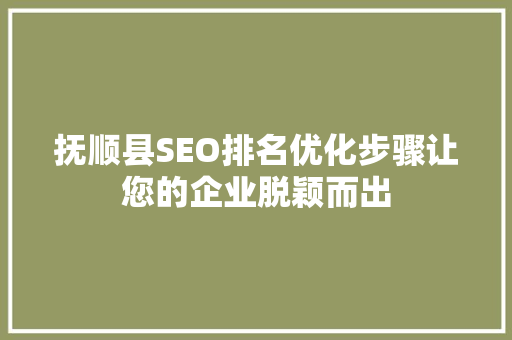 抚顺县SEO排名优化步骤让您的企业脱颖而出