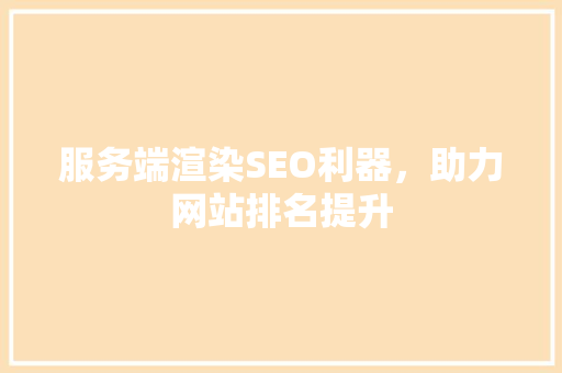 服务端渲染SEO利器，助力网站排名提升