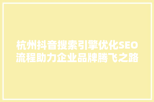 杭州抖音搜索引擎优化SEO流程助力企业品牌腾飞之路