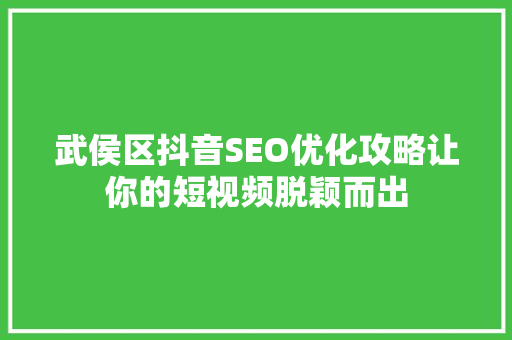 武侯区抖音SEO优化攻略让你的短视频脱颖而出
