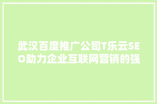 武汉百度推广公司T乐云SEO助力企业互联网营销的强力助手