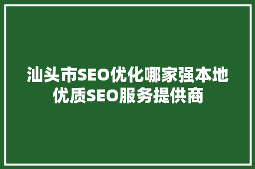 汕头市SEO优化哪家强本地优质SEO服务提供商