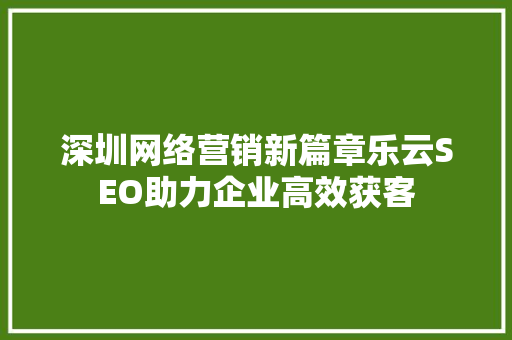 深圳网络营销新篇章乐云SEO助力企业高效获客