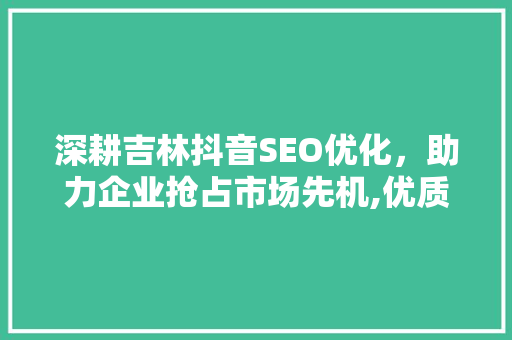 深耕吉林抖音SEO优化，助力企业抢占市场先机,优质服务商的独门方法