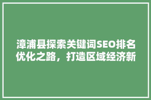 漳浦县探索关键词SEO排名优化之路，打造区域经济新引擎