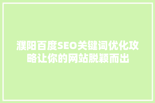 濮阳百度SEO关键词优化攻略让你的网站脱颖而出