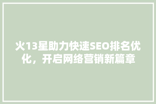 火13星助力快速SEO排名优化，开启网络营销新篇章