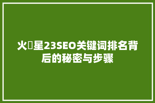 火亅星23SEO关键词排名背后的秘密与步骤