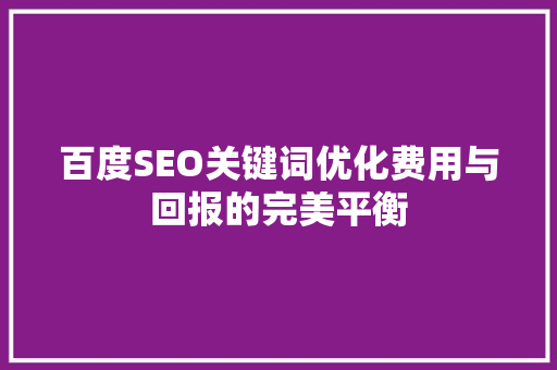 百度SEO关键词优化费用与回报的完美平衡