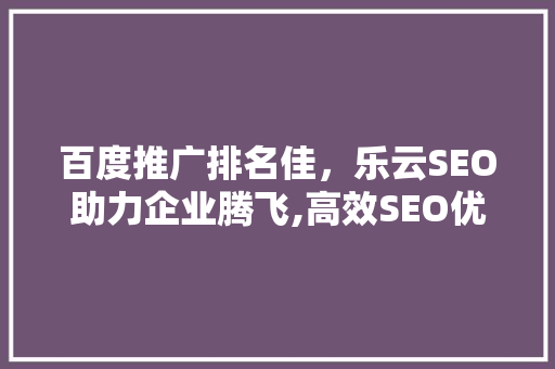 百度推广排名佳，乐云SEO助力企业腾飞,高效SEO优化步骤