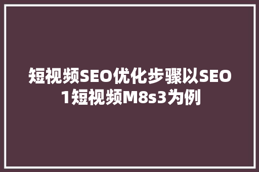 短视频SEO优化步骤以SEO1短视频M8s3为例