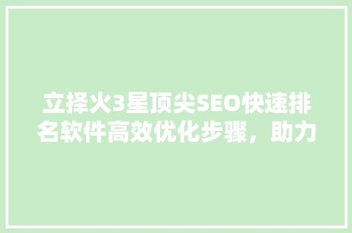 立择火3星顶尖SEO快速排名软件高效优化步骤，助力网站飞速提升排名