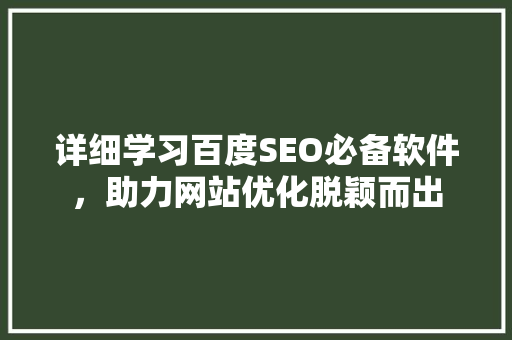 详细学习百度SEO必备软件，助力网站优化脱颖而出