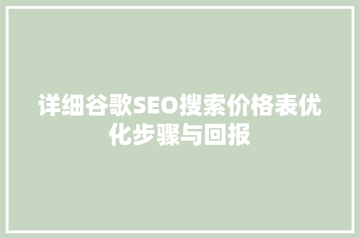 详细谷歌SEO搜索价格表优化步骤与回报