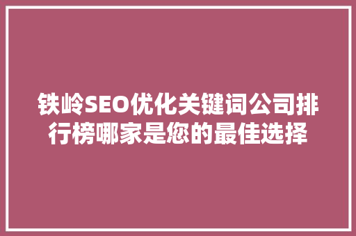 铁岭SEO优化关键词公司排行榜哪家是您的最佳选择