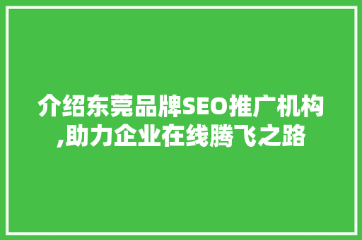 介绍东莞品牌SEO推广机构,助力企业在线腾飞之路