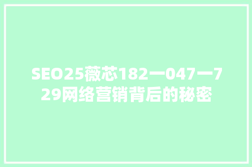 SEO25薇芯182一047一729网络营销背后的秘密
