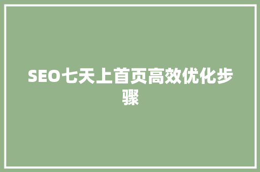 SEO七天上首页高效优化步骤