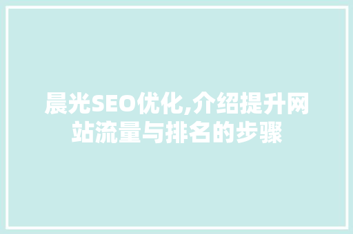 晨光SEO优化,介绍提升网站流量与排名的步骤