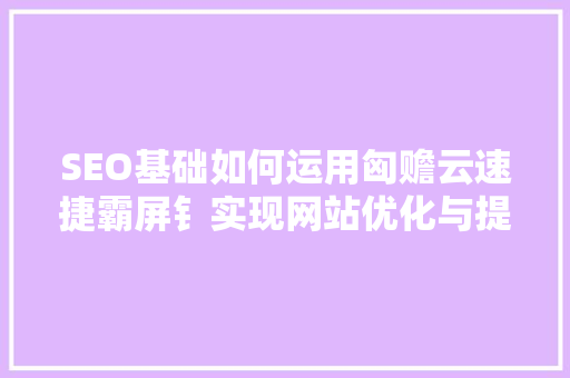 SEO基础如何运用匈赡云速捷霸屏钅实现网站优化与提升