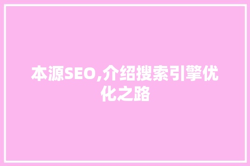 本源SEO,介绍搜索引擎优化之路