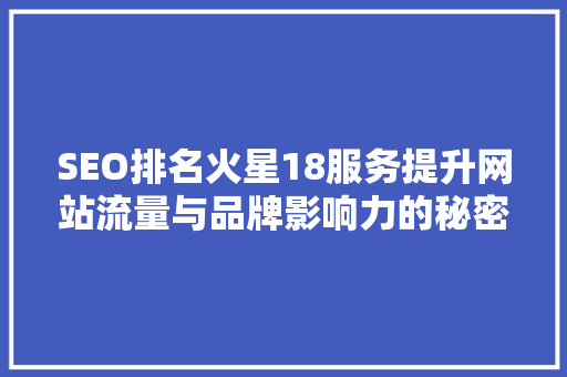 SEO排名火星18服务提升网站流量与品牌影响力的秘密武器
