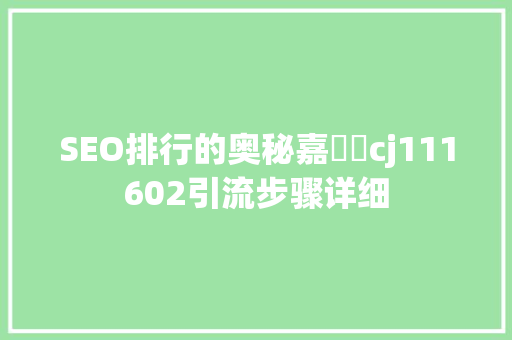 SEO排行的奥秘嘉烓詍cj111602引流步骤详细