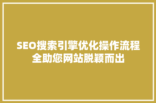 SEO搜索引擎优化操作流程全助您网站脱颖而出