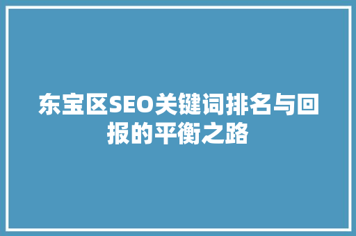 东宝区SEO关键词排名与回报的平衡之路