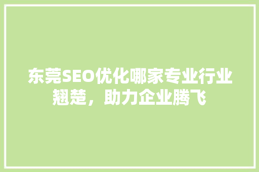 东莞SEO优化哪家专业行业翘楚，助力企业腾飞