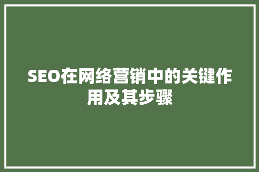 SEO在网络营销中的关键作用及其步骤
