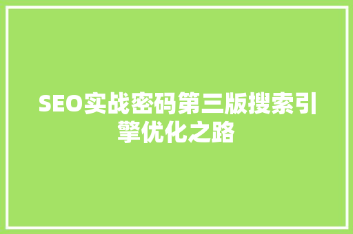 SEO实战密码第三版搜索引擎优化之路