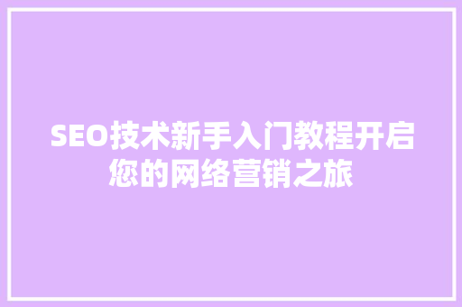 SEO技术新手入门教程开启您的网络营销之旅