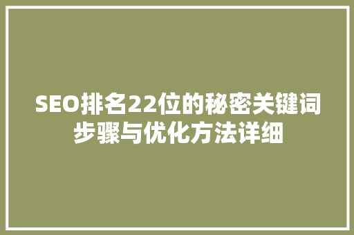 SEO排名22位的秘密关键词步骤与优化方法详细