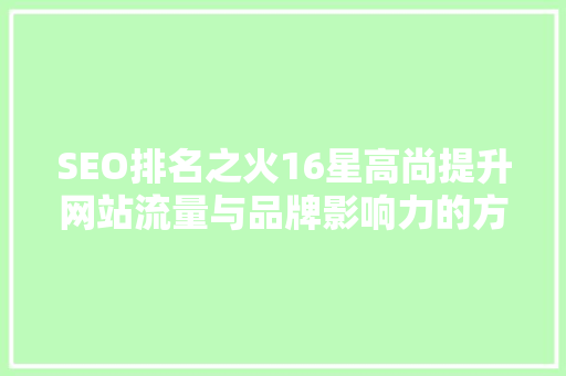 SEO排名之火16星高尚提升网站流量与品牌影响力的方法