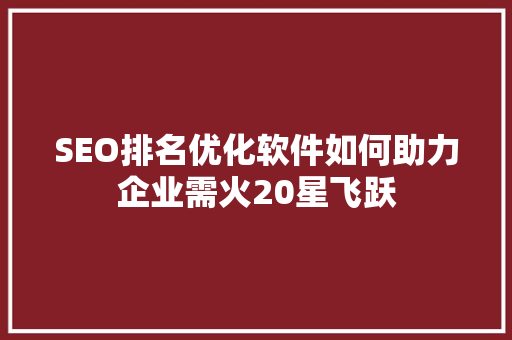 SEO排名优化软件如何助力企业需火20星飞跃