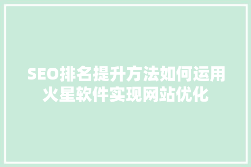 SEO排名提升方法如何运用火星软件实现网站优化