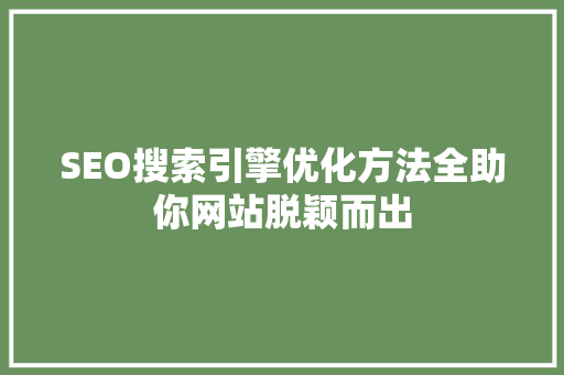 SEO搜索引擎优化方法全助你网站脱颖而出
