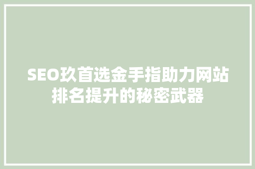 SEO玖首选金手指助力网站排名提升的秘密武器