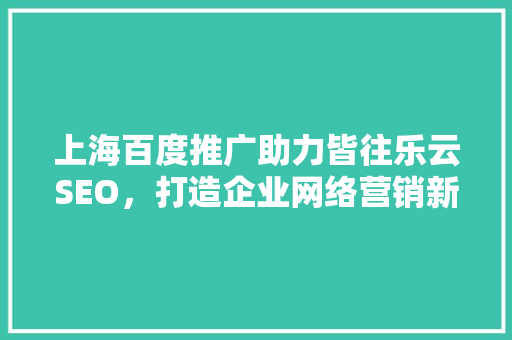 上海百度推广助力皆往乐云SEO，打造企业网络营销新高度