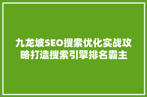 九龙坡SEO搜索优化实战攻略打造搜索引擎排名霸主