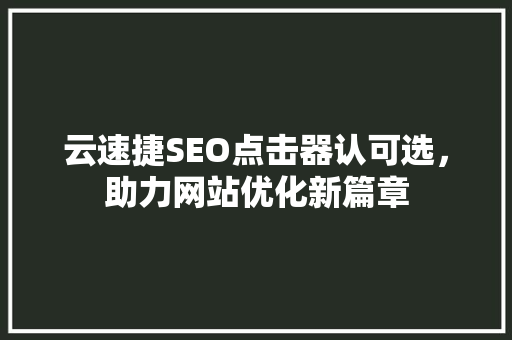 云速捷SEO点击器认可选，助力网站优化新篇章