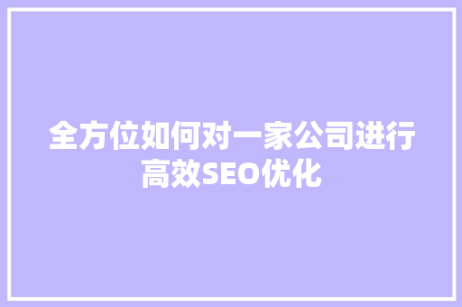 全方位如何对一家公司进行高效SEO优化