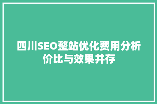 四川SEO整站优化费用分析价比与效果并存