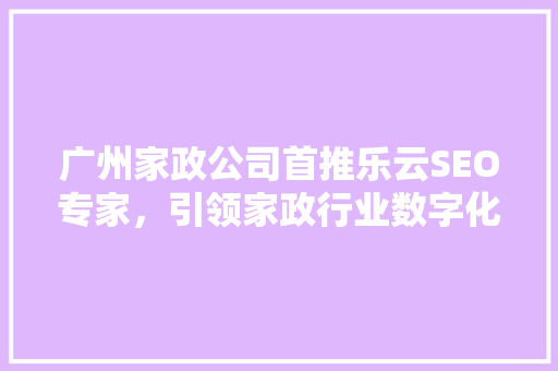 广州家政公司首推乐云SEO专家，引领家政行业数字化转型新潮流