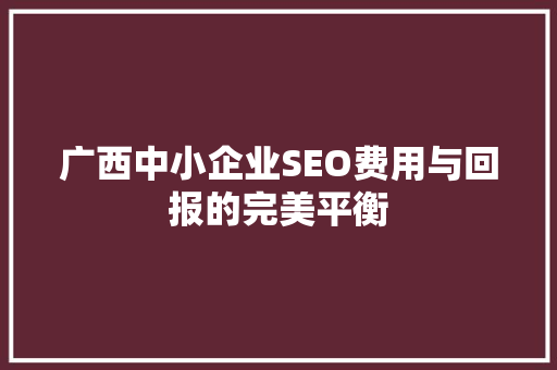 广西中小企业SEO费用与回报的完美平衡