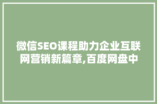 微信SEO课程助力企业互联网营销新篇章,百度网盘中的方法